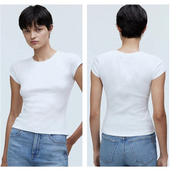 Madewell Supima® Rib Tee White XL Short Sleeve Preppy Casual Timeless Closet NWT - Picture 1 of 7